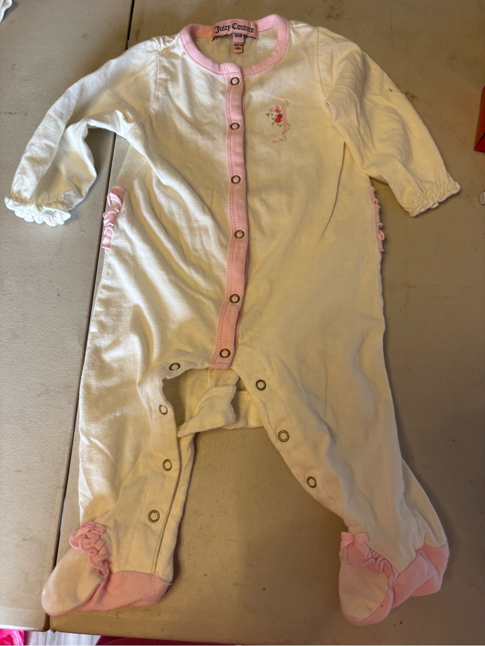 Juicy Couture White Footed One-Piece with Pink Trim